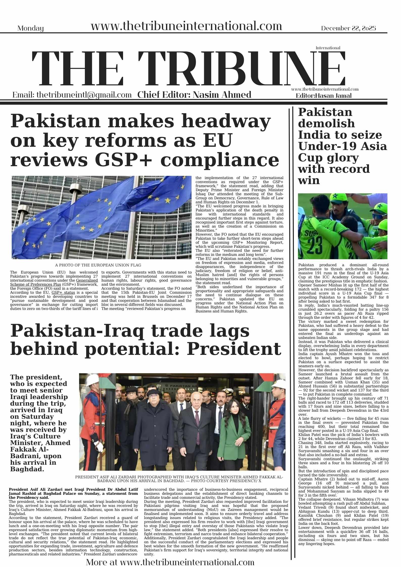 Epaper December 22, 2025, The Tribune International