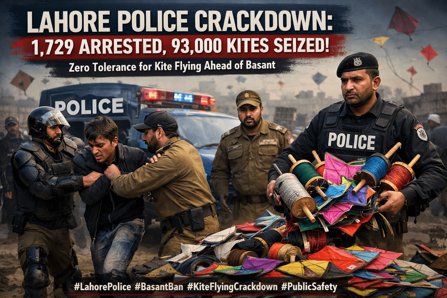 Lahore Police arrest 1,729 in pre-Basant crackdown, tens of thousands of kites seized