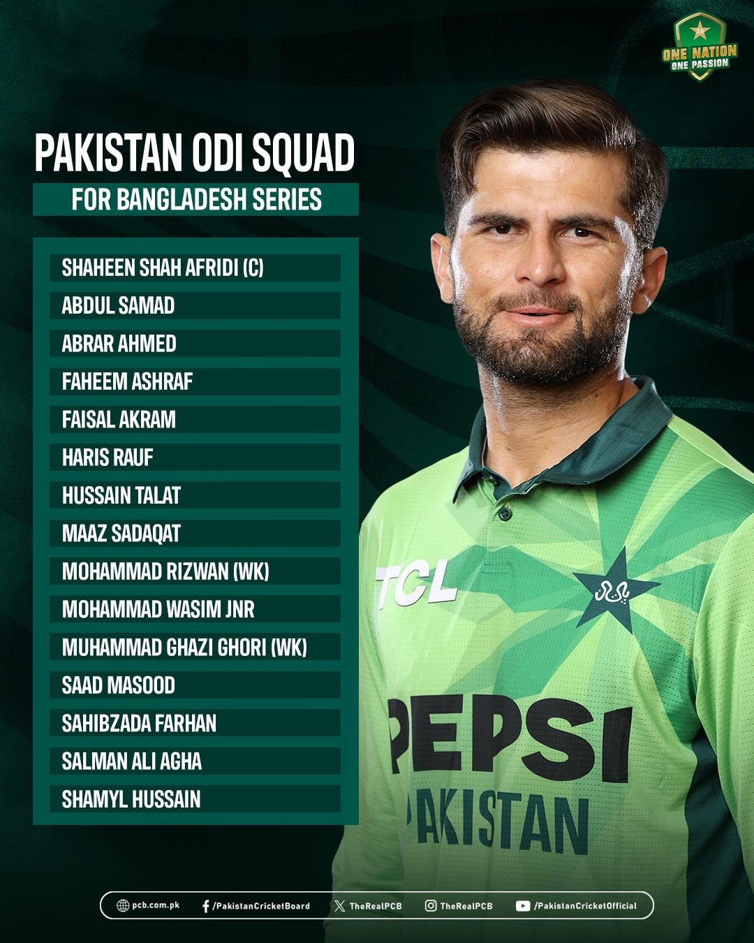 Pakistan announces 15-member ODI squad for Bangladesh series
