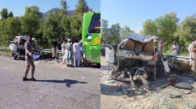 18 killed as passenger coach rams stranded bus on Swat Expressway