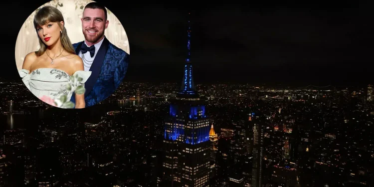 Empire State Building glows light blue to honor Taylor Swift and Travis Kelce’s star-studded wedding
